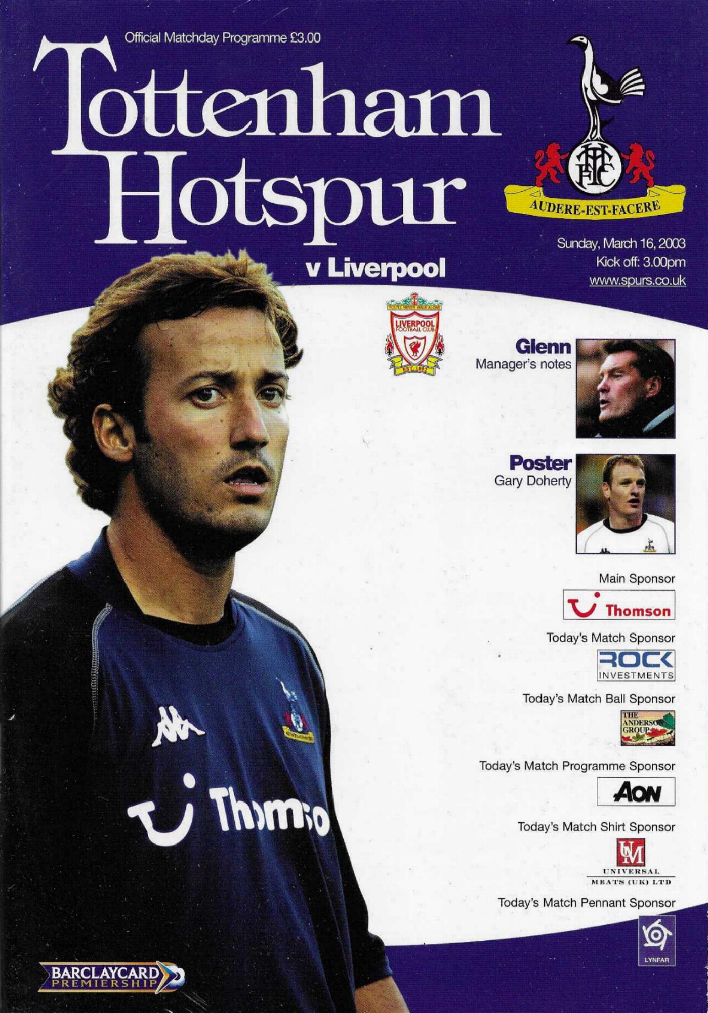 TOTTENHAM HOTSPUR v LIVERPOOL 2002/03